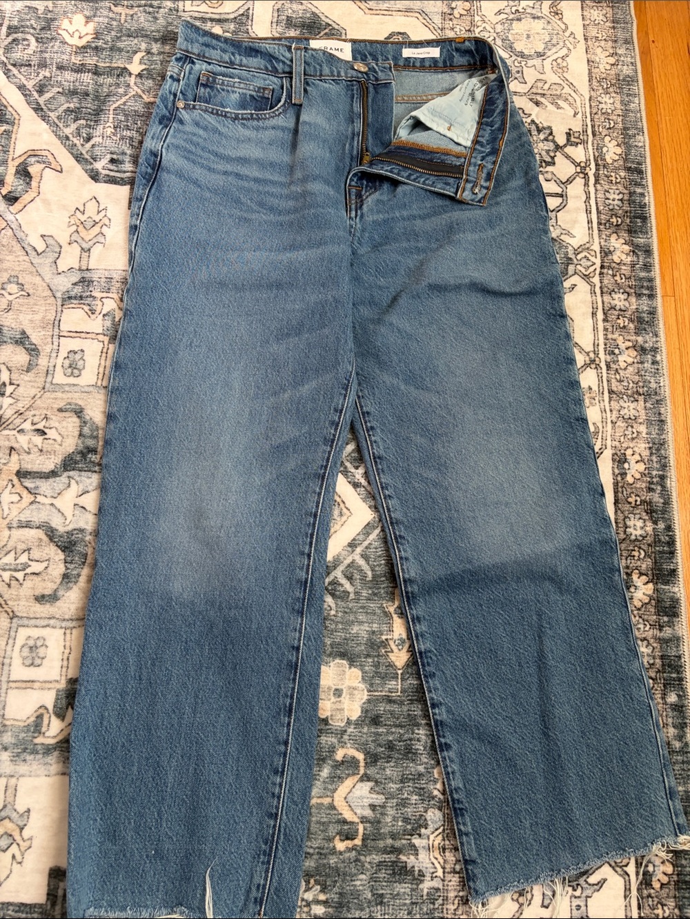 Frame Denim Women’s Straight-Leg Jeans in Mid Blue “Le crop”